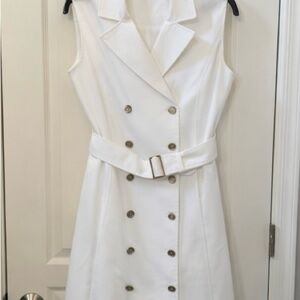 Calvin Klein White Double-Breasted Belted Dress | Pockets | NWOT